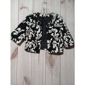 Signature by Robbie Bee Womens Black White Floral Cropped Blazer Jacket Size 10